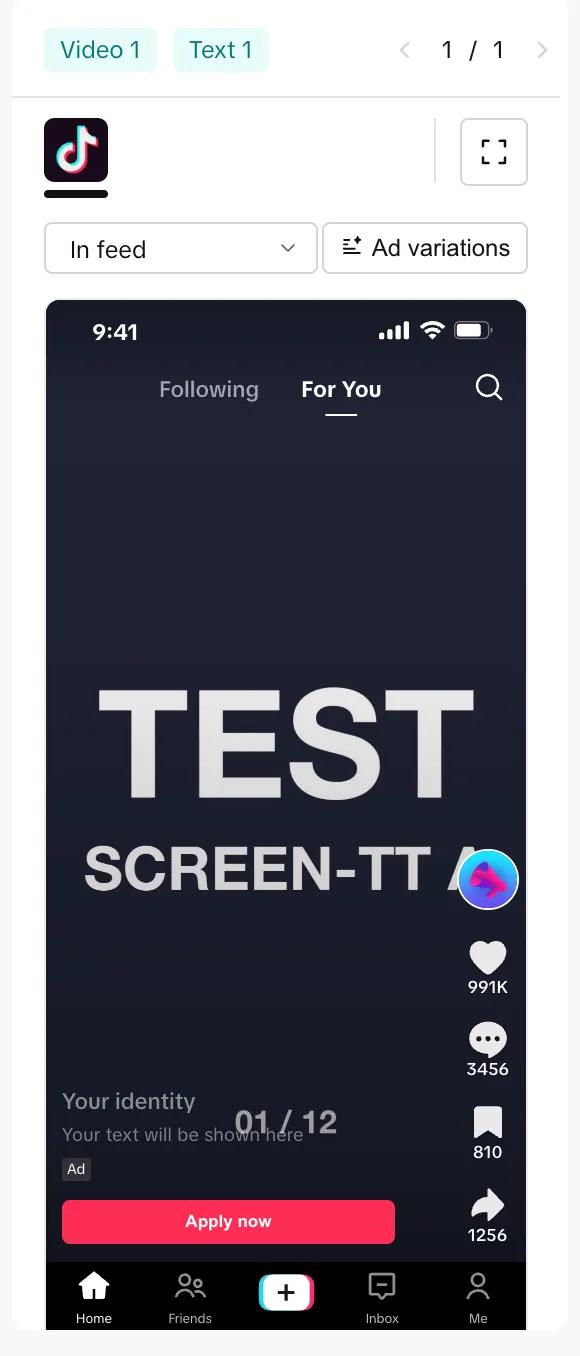 Предпросмотр объявления In-Feed в ленте For You в TikTok Ads Manager