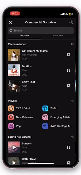 Коммерческая музыкальная библиотека в приложении TikTok