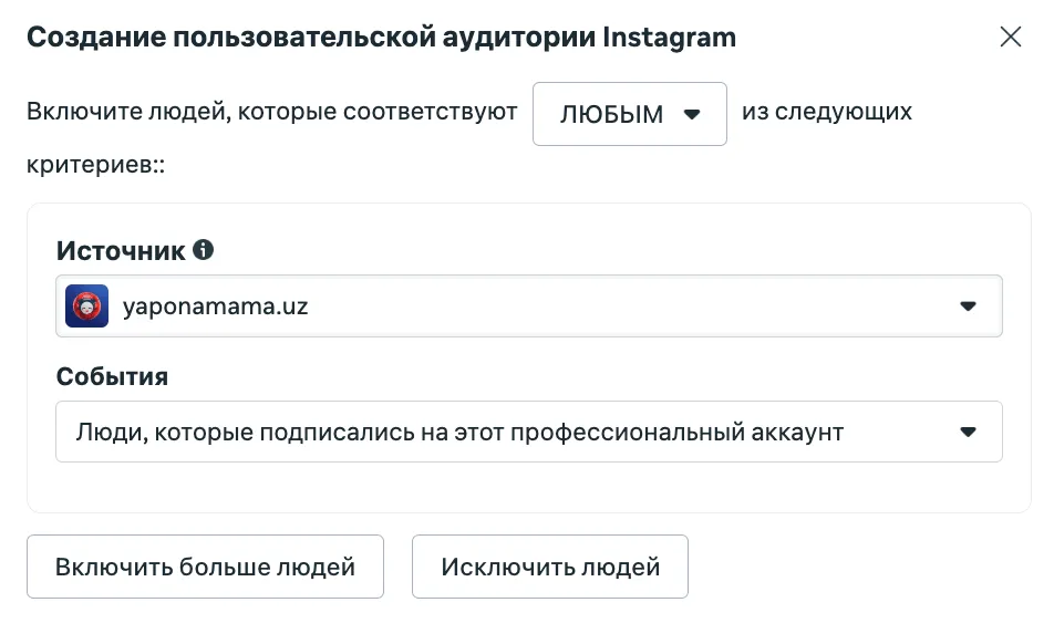 Custom Audience по профилю Instagram