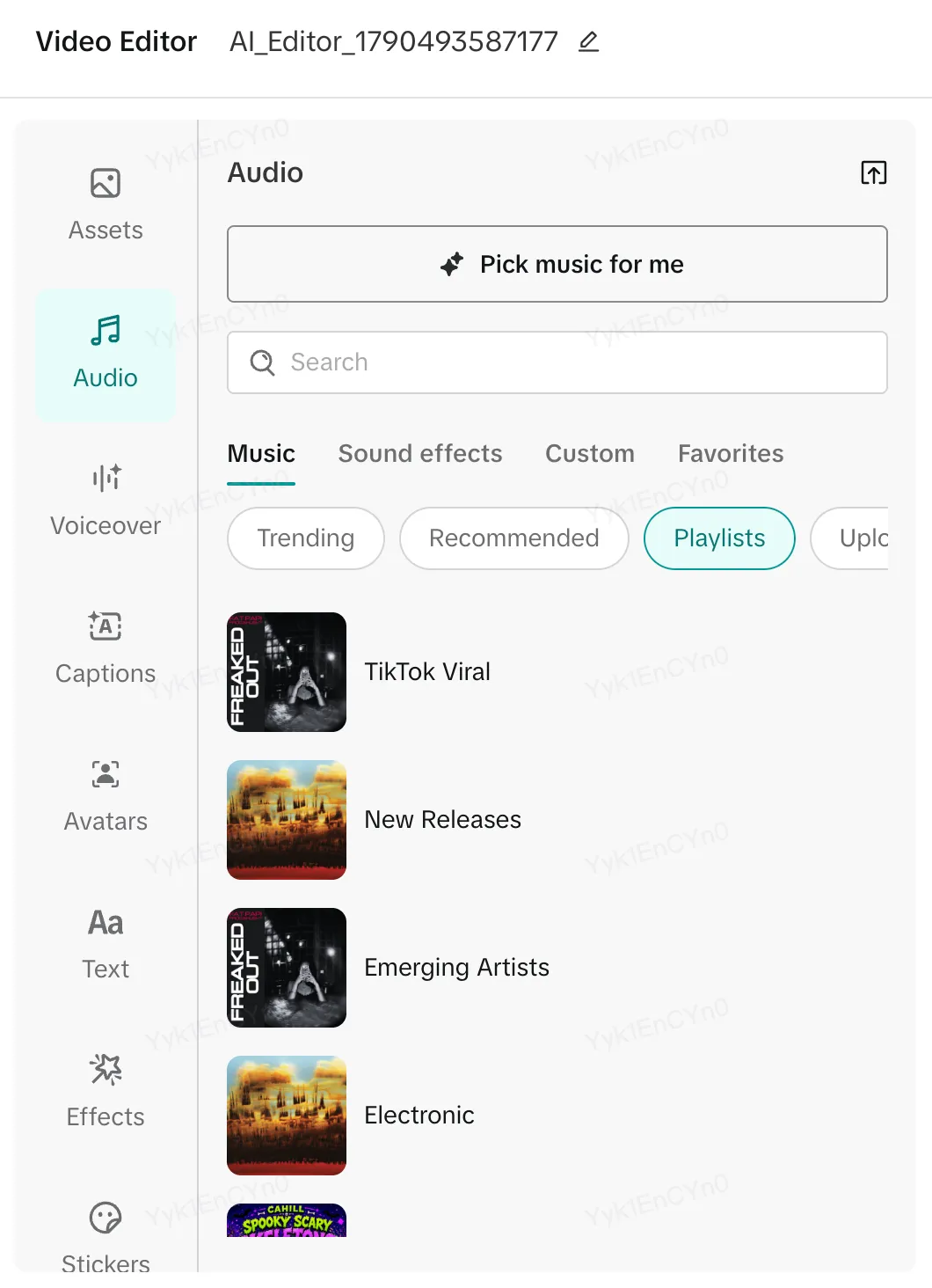 Выбор музыки в видеоредакторе TikTok Ads Manager