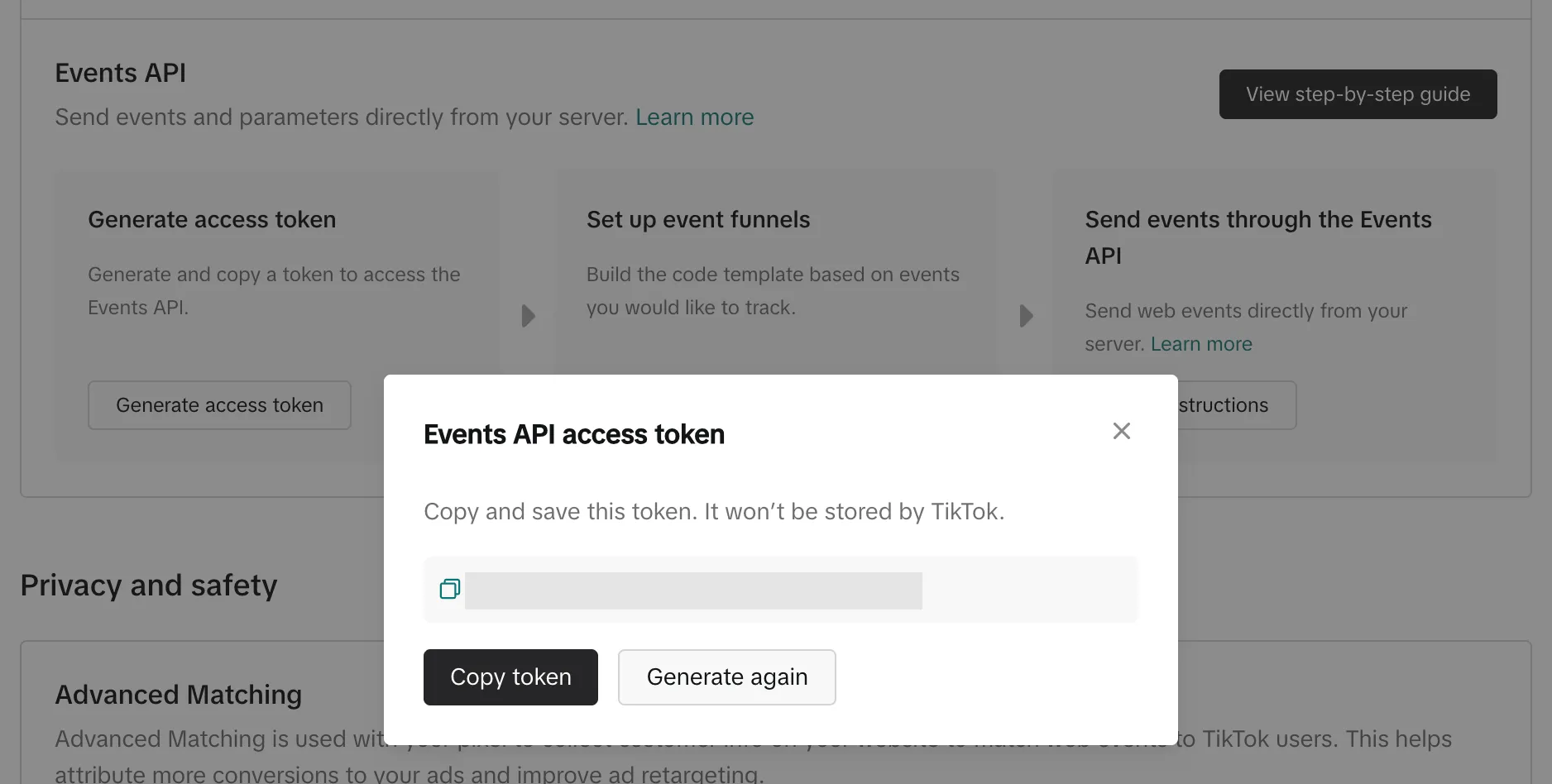 Создание токена доступа для Events API в TikTok