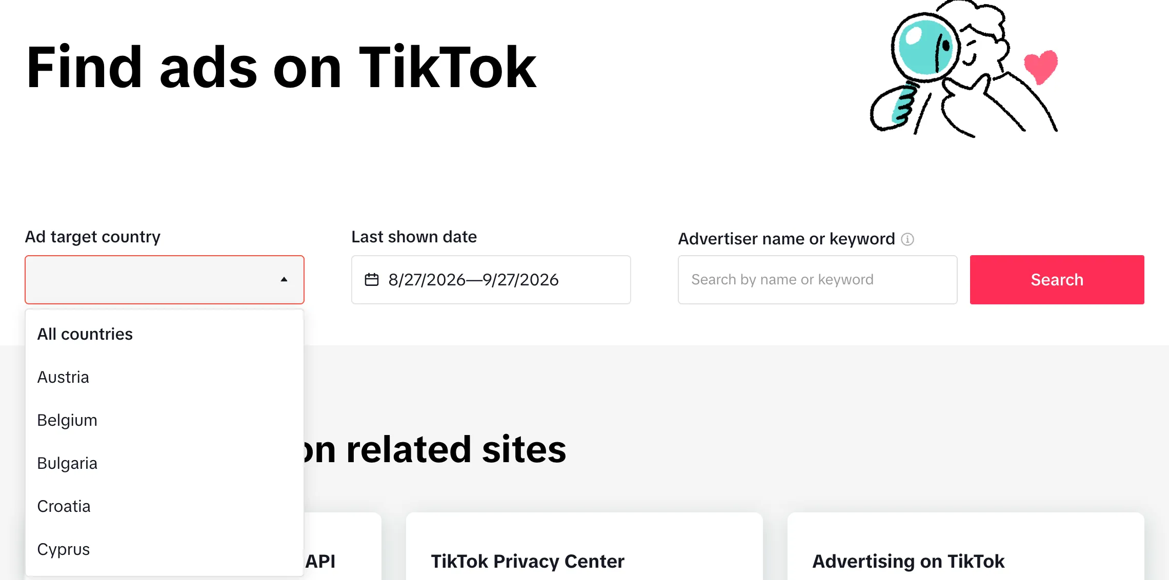 Поиск объявлений в библиотеке рекламы TikTok